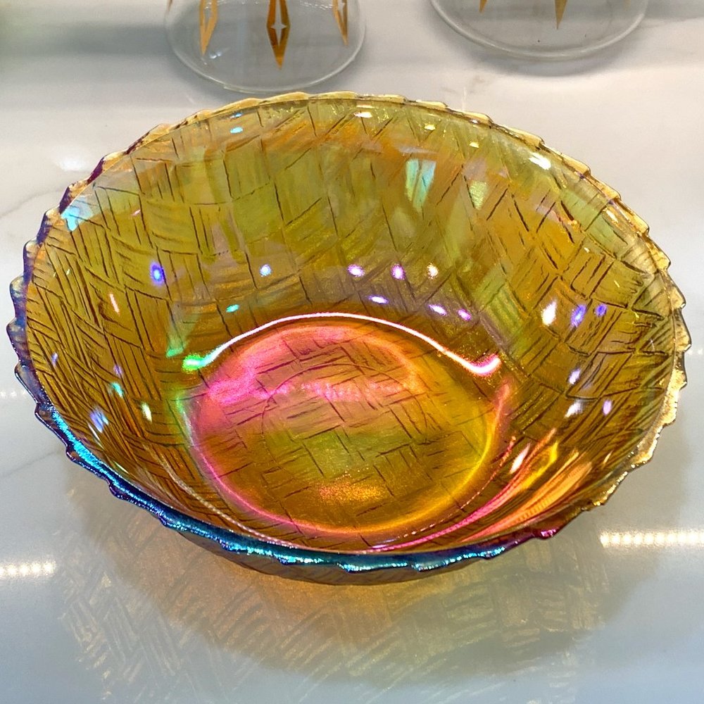 1960s Marigold Carnival Glass Serving Bowl